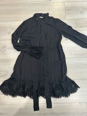 Gold Hawk Black Lace Ruffle Long Sleeve Sheer Boho Dress Tunic Size M